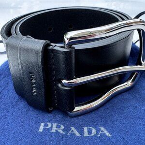 AUTHENTIC Prada Mens Black Leather Belt BLACK